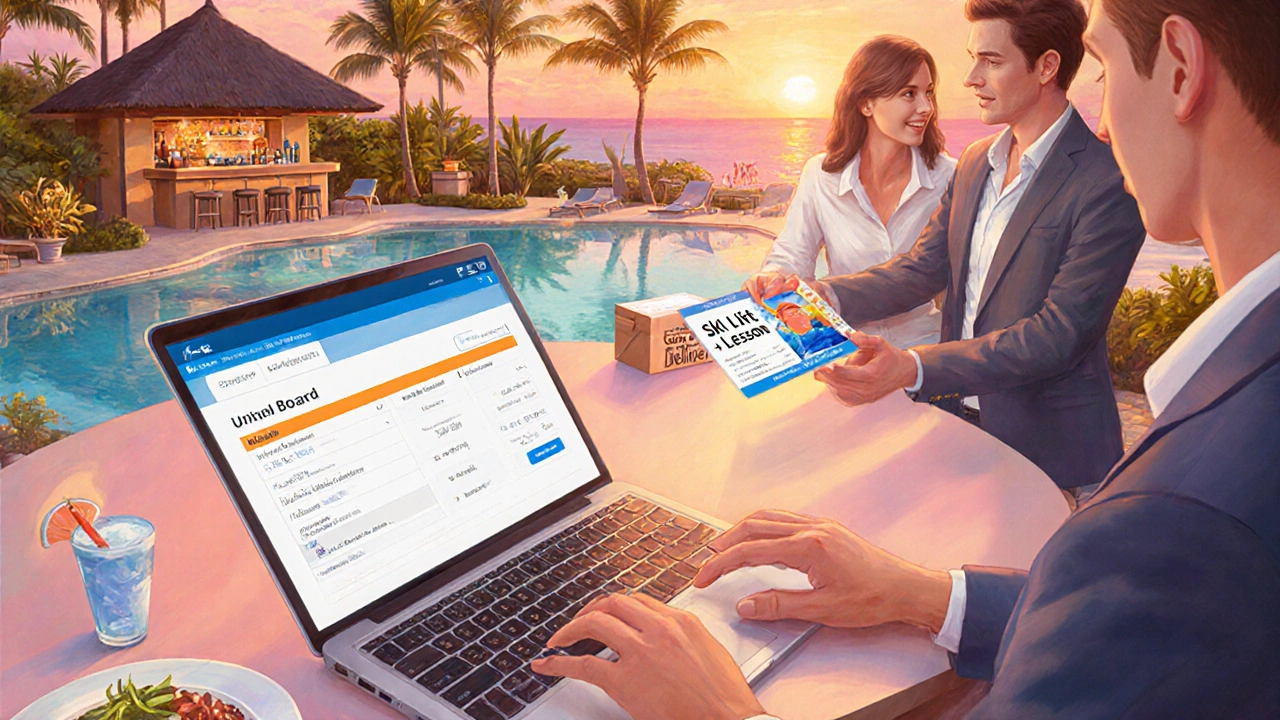 Traveler planning a U.S. vacation using full‑board plans, activity passes, and grocery delivery for an all‑inclusive feel.