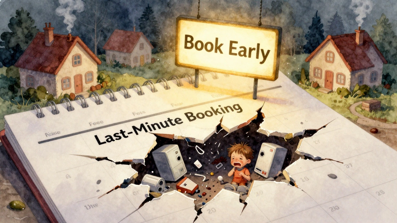 A symbolic image of a torn calendar revealing hidden problems beneath a 'Last-Minute Booking' label.