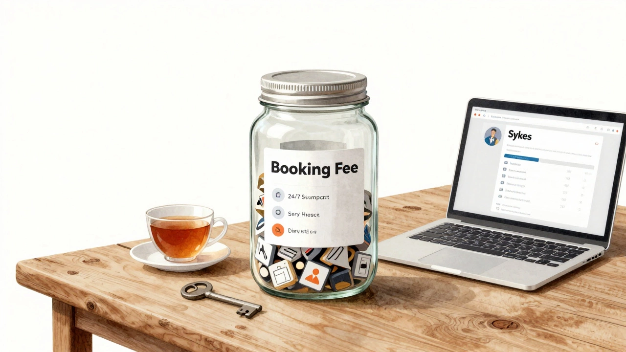 Transparent jar filled with icons representing Sykes Cottages booking fee benefits.