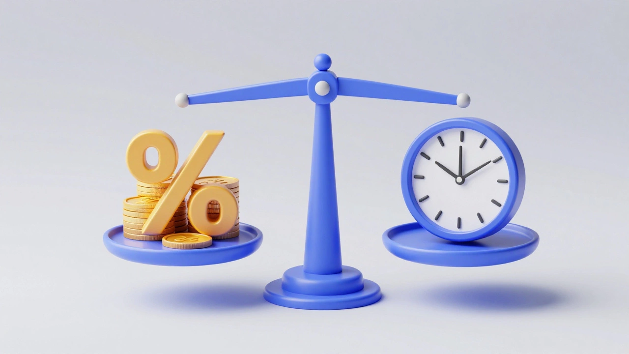 A conceptual scale balancing gold coins and a clock to represent time versus money