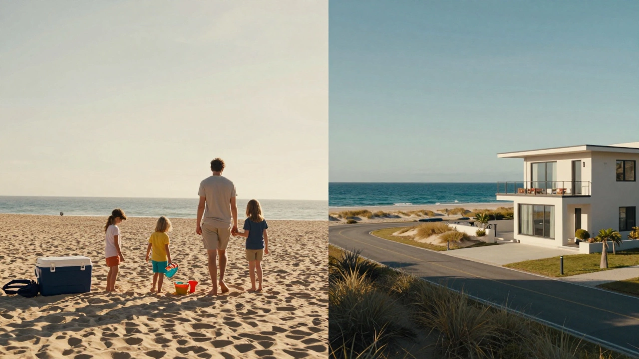 Comparison of a home with direct sand access versus a villa separated from the beach by a road.