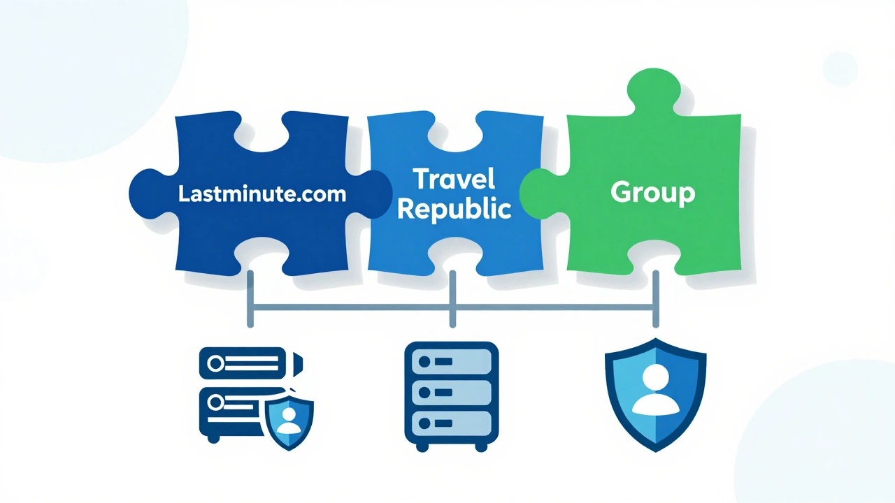 Conceptual graphic showing corporate merger and structural stability icons