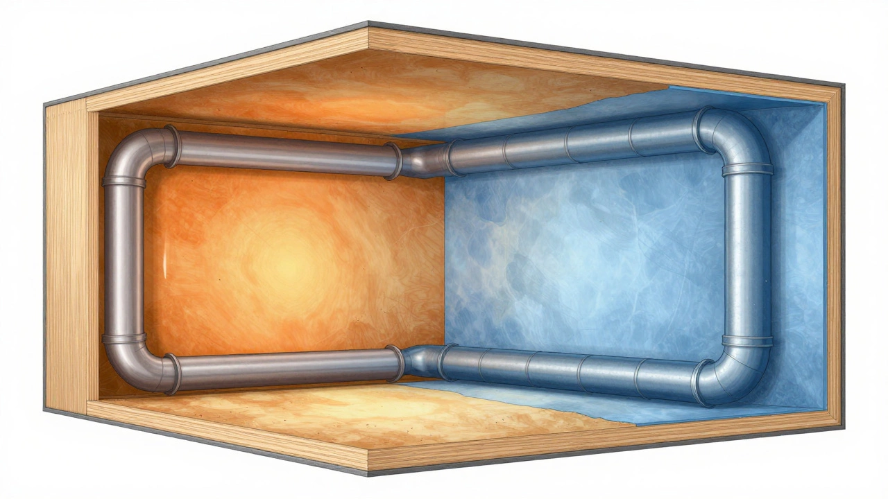 Cross-section diagram showing insulation and ventilation layers of a passive house