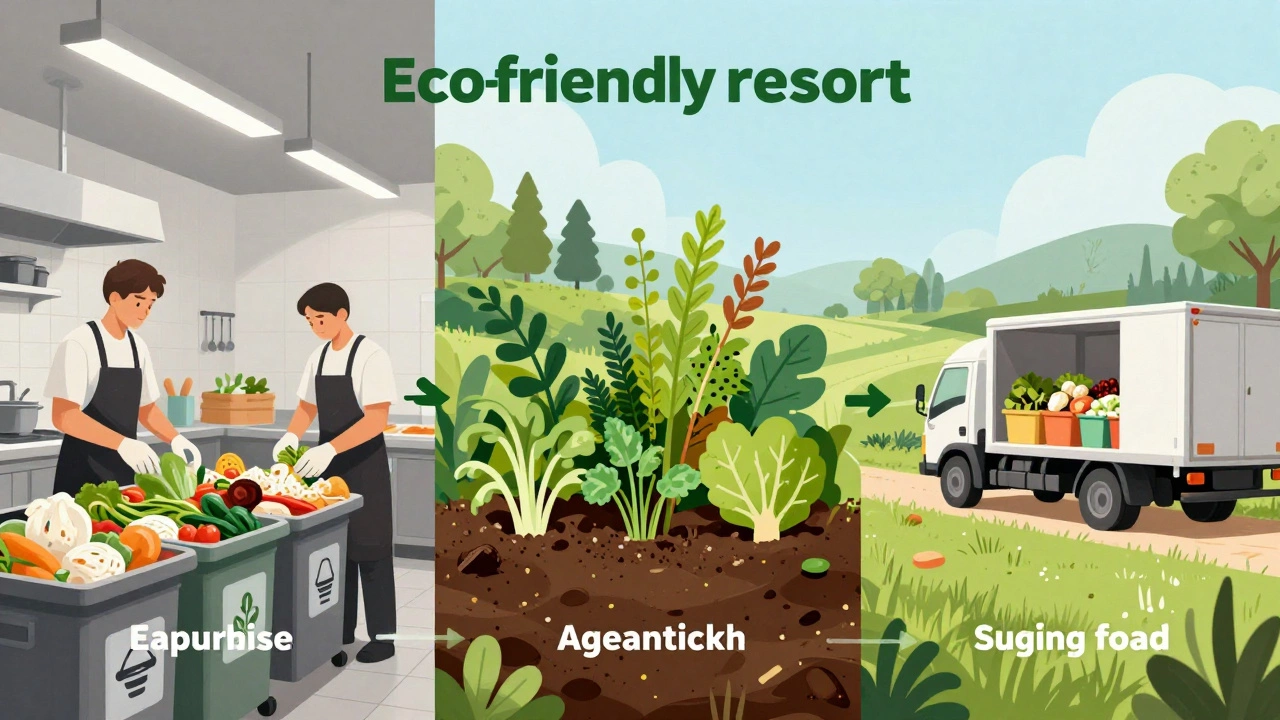 Illustration of food waste turning into compost and animal feed