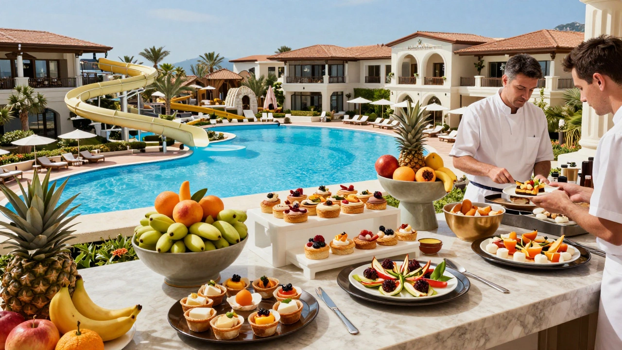 Luxury buffet and pool complex at an all-inclusive resort in Turkey