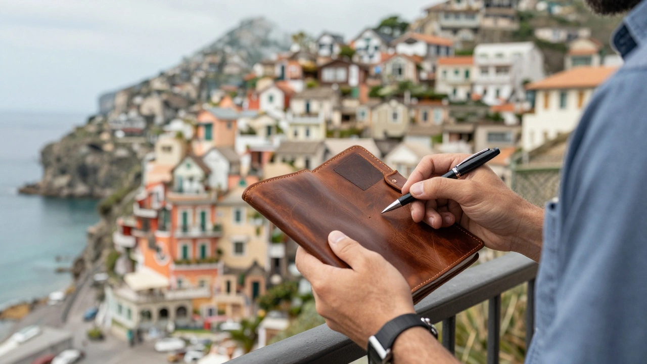 Scout inspecting a boutique hotel property with a notebook in hand