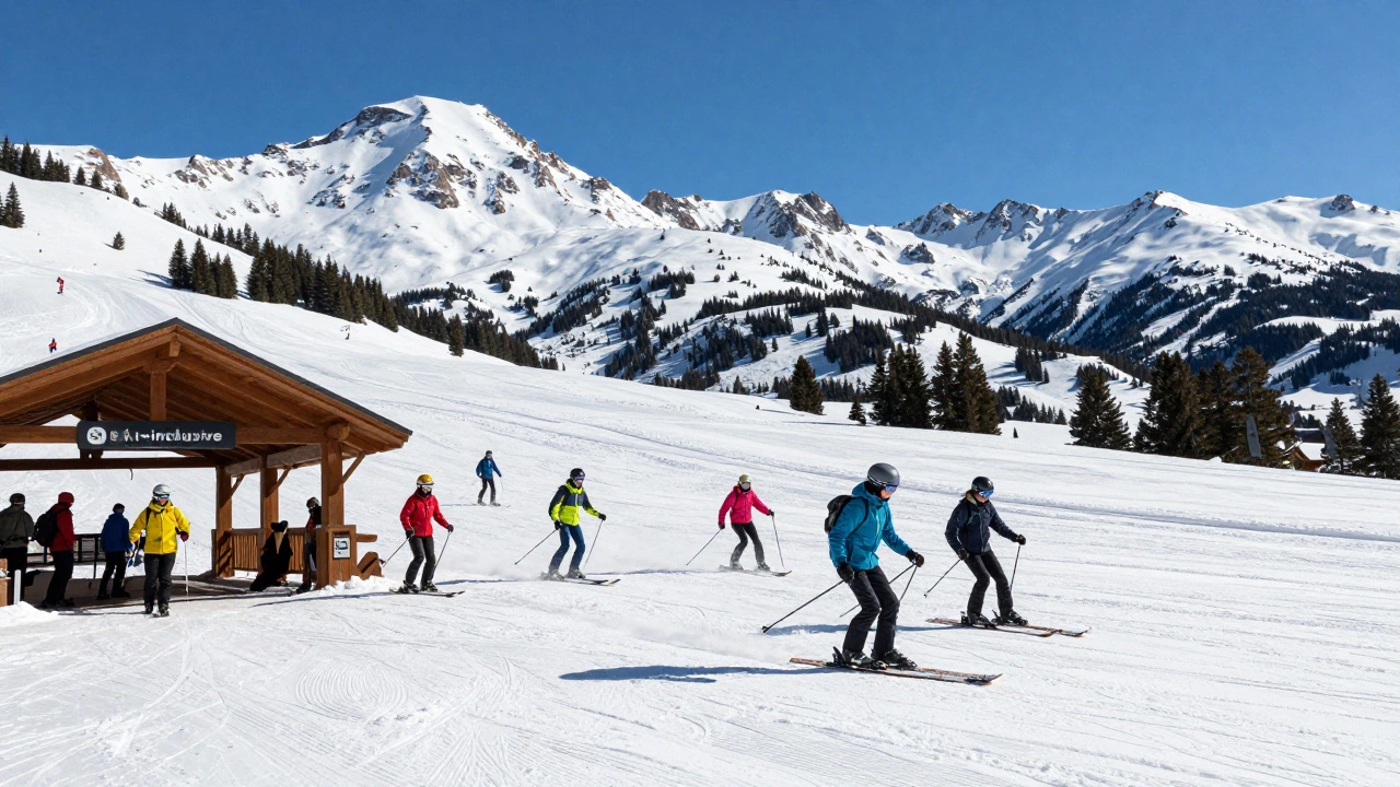 Skiers enjoying slopes at Colorado all-inclusive ski resort