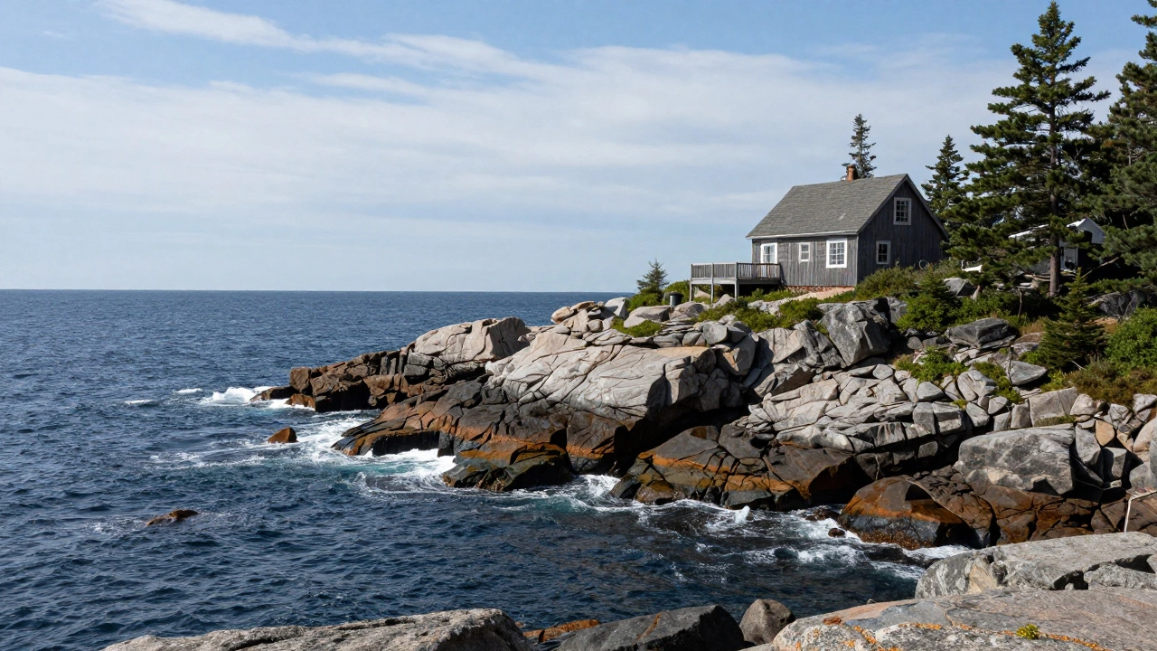 Sturdy home on rugged Maine coastline overlooking the Atlantic Ocean