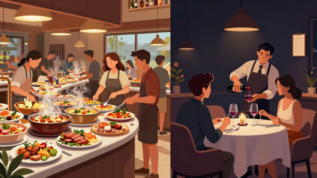 Comparison of buffet dining versus expensive specialty restaurant